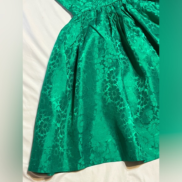 Vintage 60s Brocade Emerald Green Monterey Modes Dress Full Skirt Rockabilly 50s - Picture 4 of 13